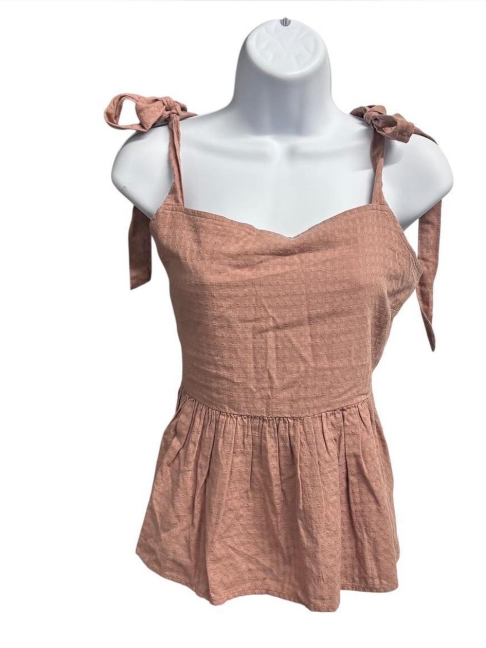 Madewell Women's L Rose MauveSmocked Tie Strap Peplum Sleeveless Square Neck Top